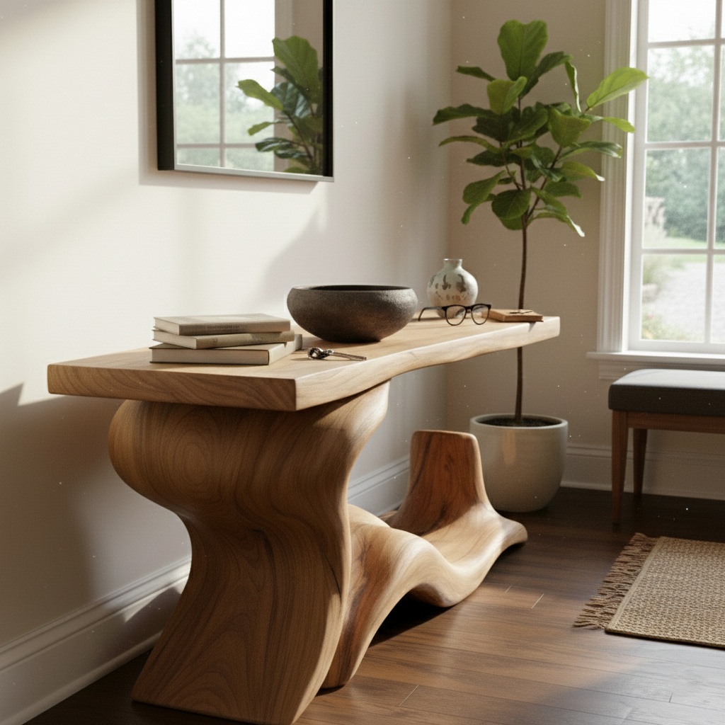 Solid Wood Sculptural Console Table – Brutalist or Biomorphic Root Design