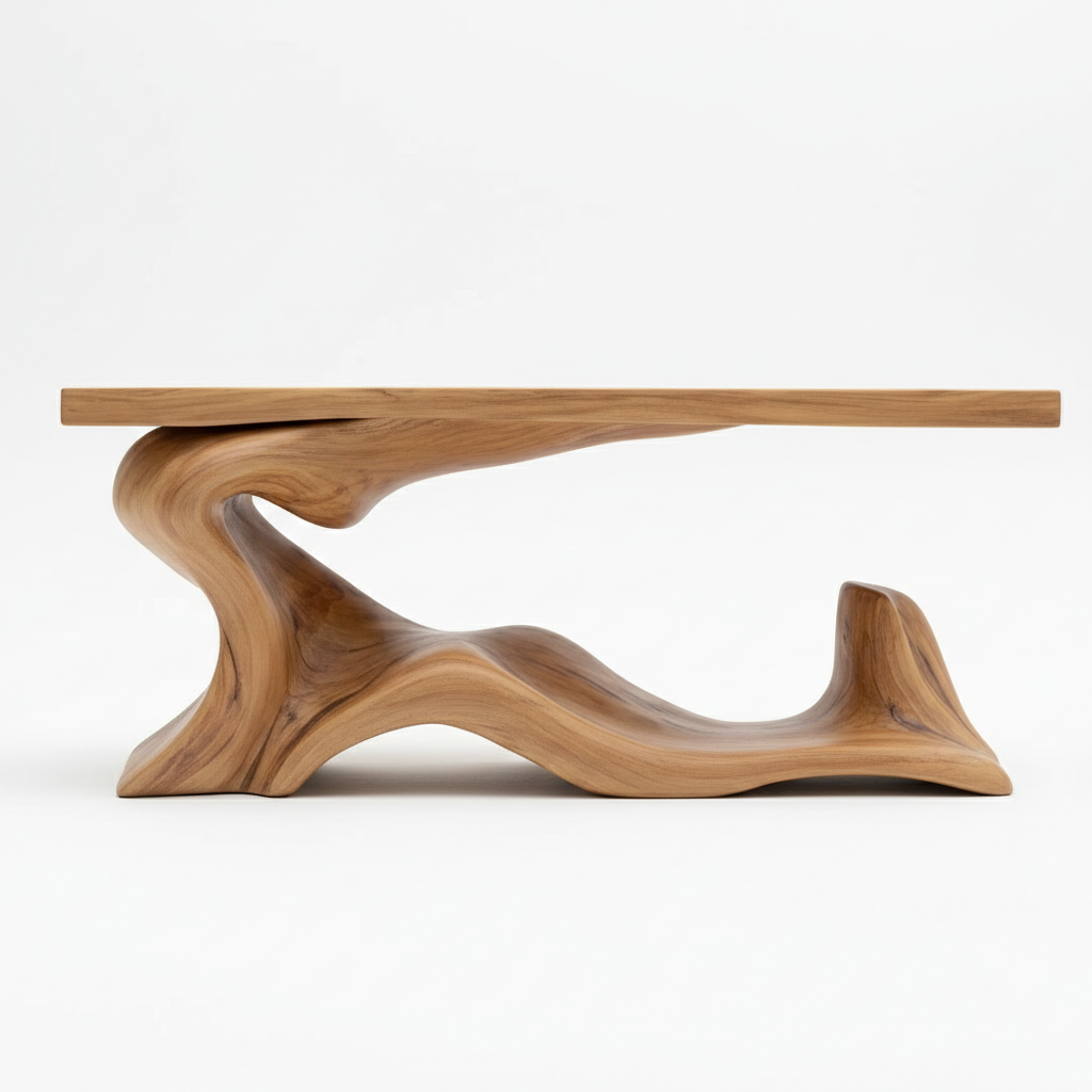 Solid Wood Sculptural Console Table – Brutalist or Biomorphic Root Design