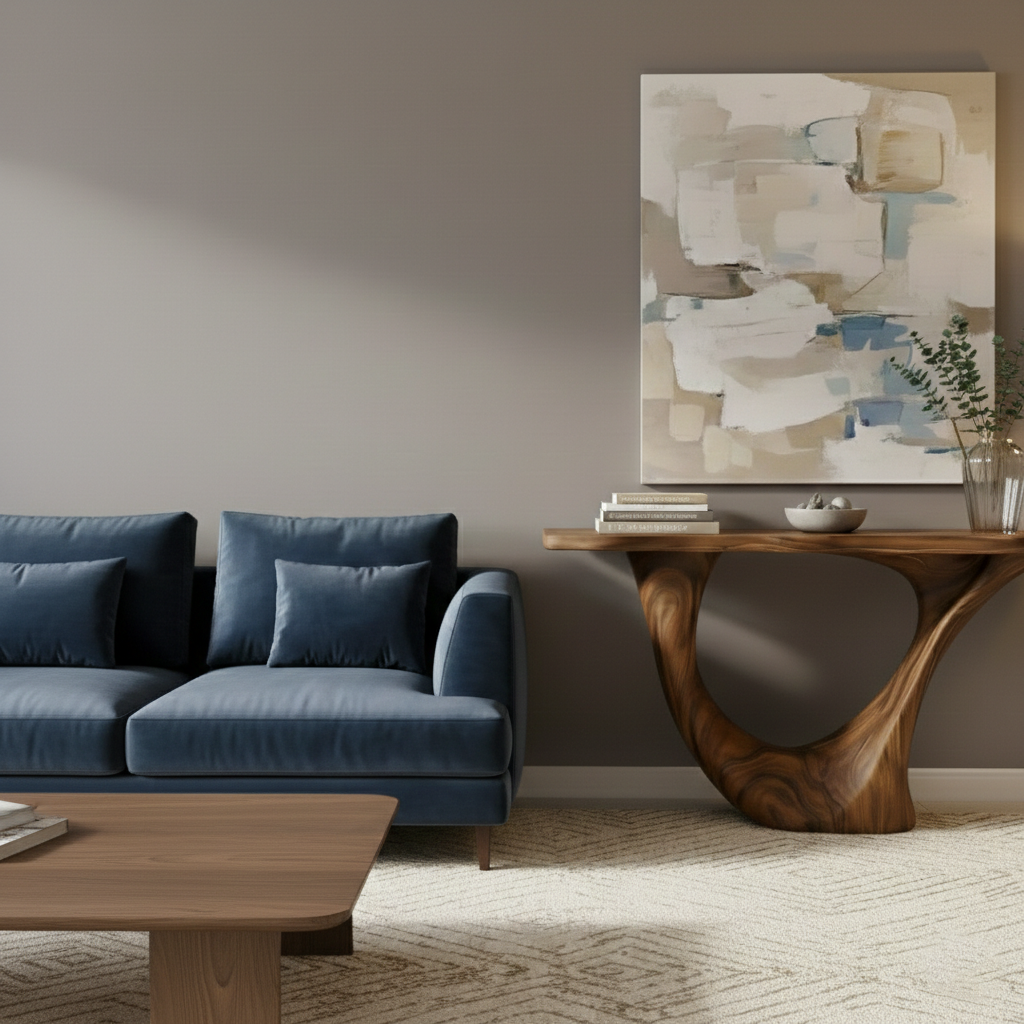 Industrial Block Solid Wood Console Table – Hand-Carved End-Grain Architectural Statement