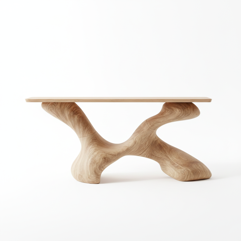 Fluid Sculptural Wood Console Table – Handcrafted Organic Modern Entryway Statement