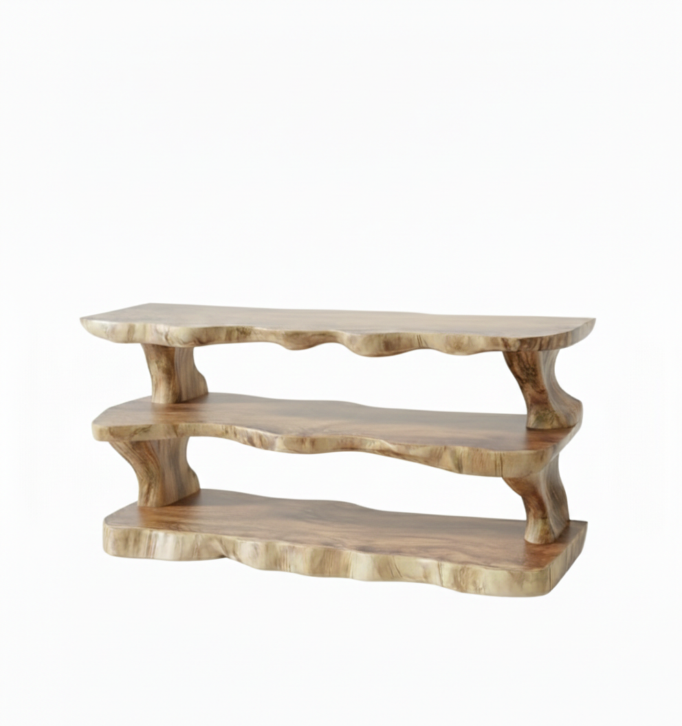 Tiered Live-Edge Solid Wood Shoe Rack – Sculptural 3-Level Entryway Organizer