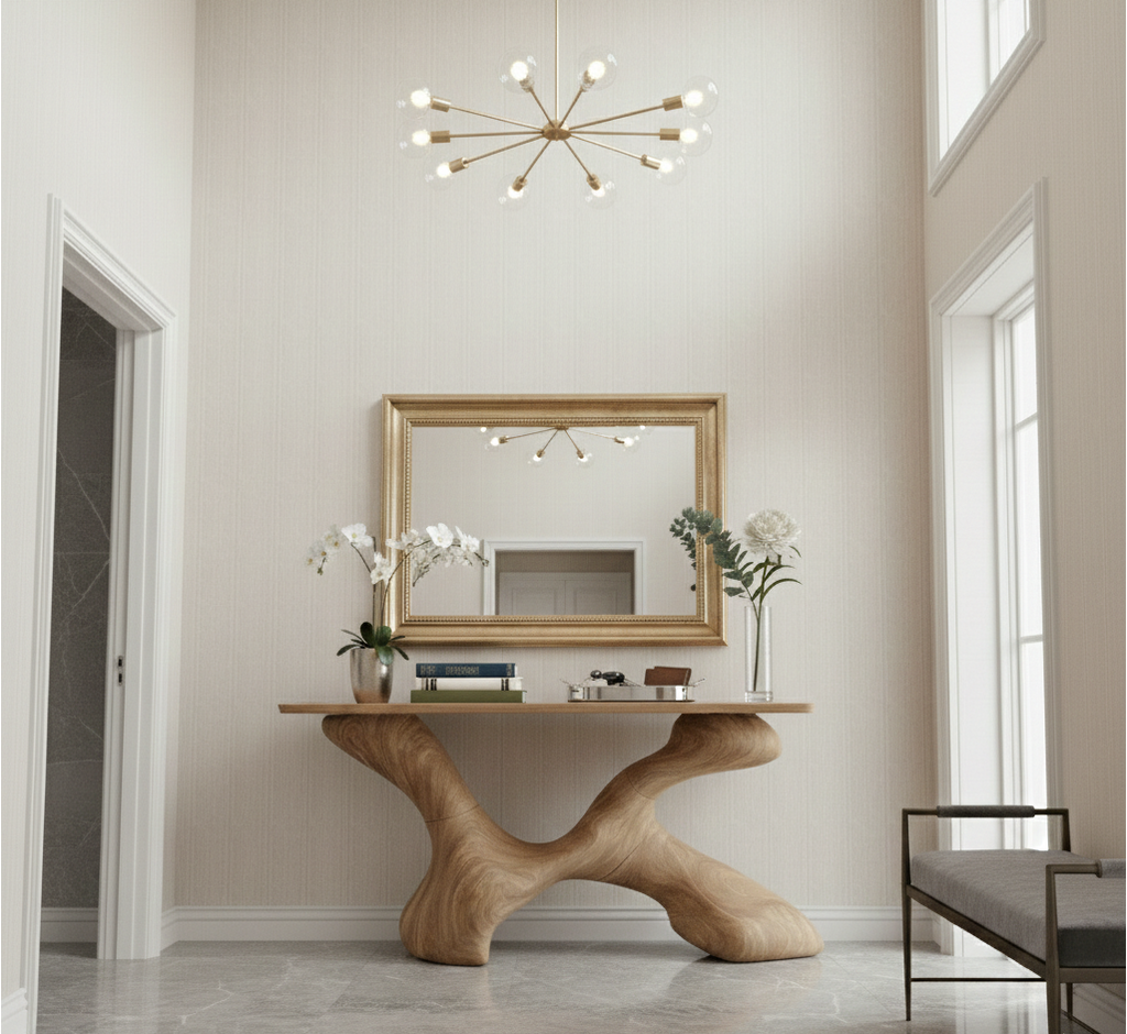 Fluid Sculptural Wood Console Table – Handcrafted Organic Modern Entryway Statement