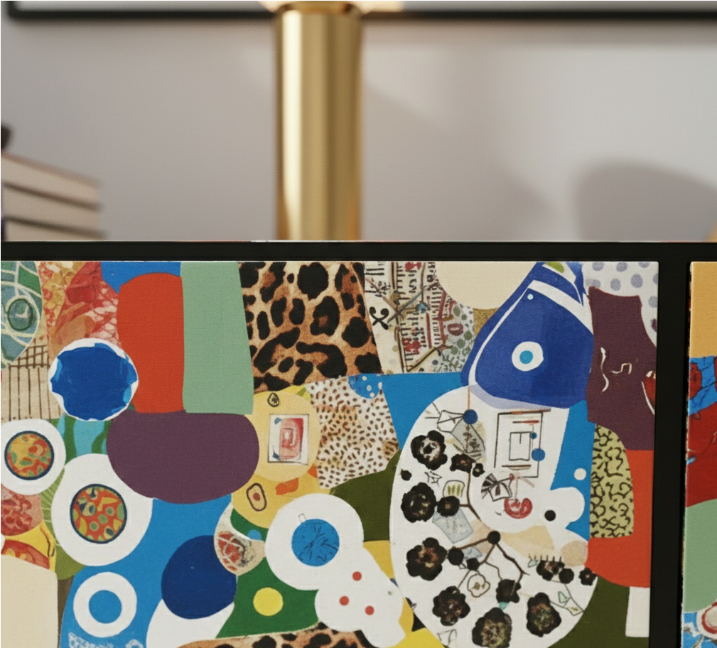 Hand-Painted Abstract Cabinet – Modern Art Media Console | Real Wood Designer Credenza