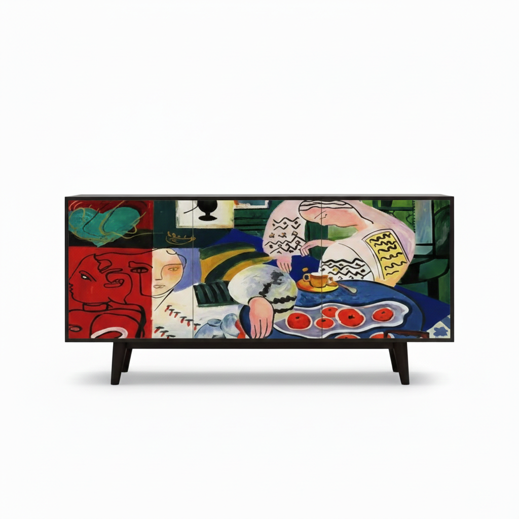 Hand-Painted Abstract Art Sideboard – Modern Statement Console Cabinet