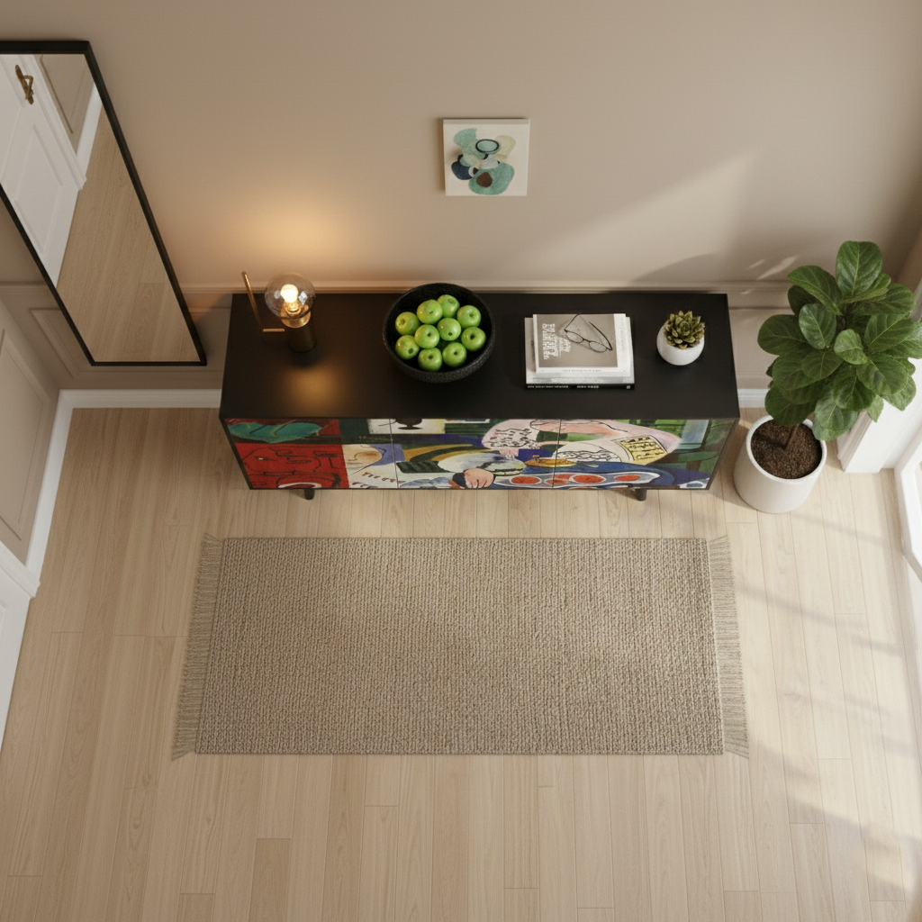 Hand-Painted Abstract Art Sideboard – Modern Statement Console Cabinet