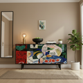 Hand-Painted Abstract Art Sideboard – Modern Statement Console Cabinet