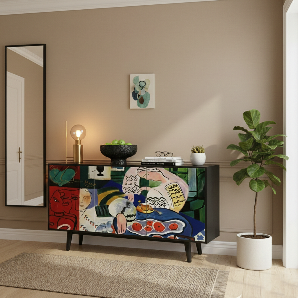 Hand-Painted Abstract Art Sideboard – Modern Statement Console Cabinet