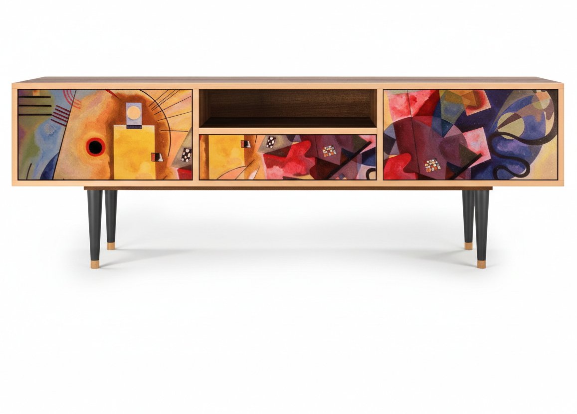 Hand-Painted Abstract Art Sideboard – Mid-Century Modern Designer Media Console