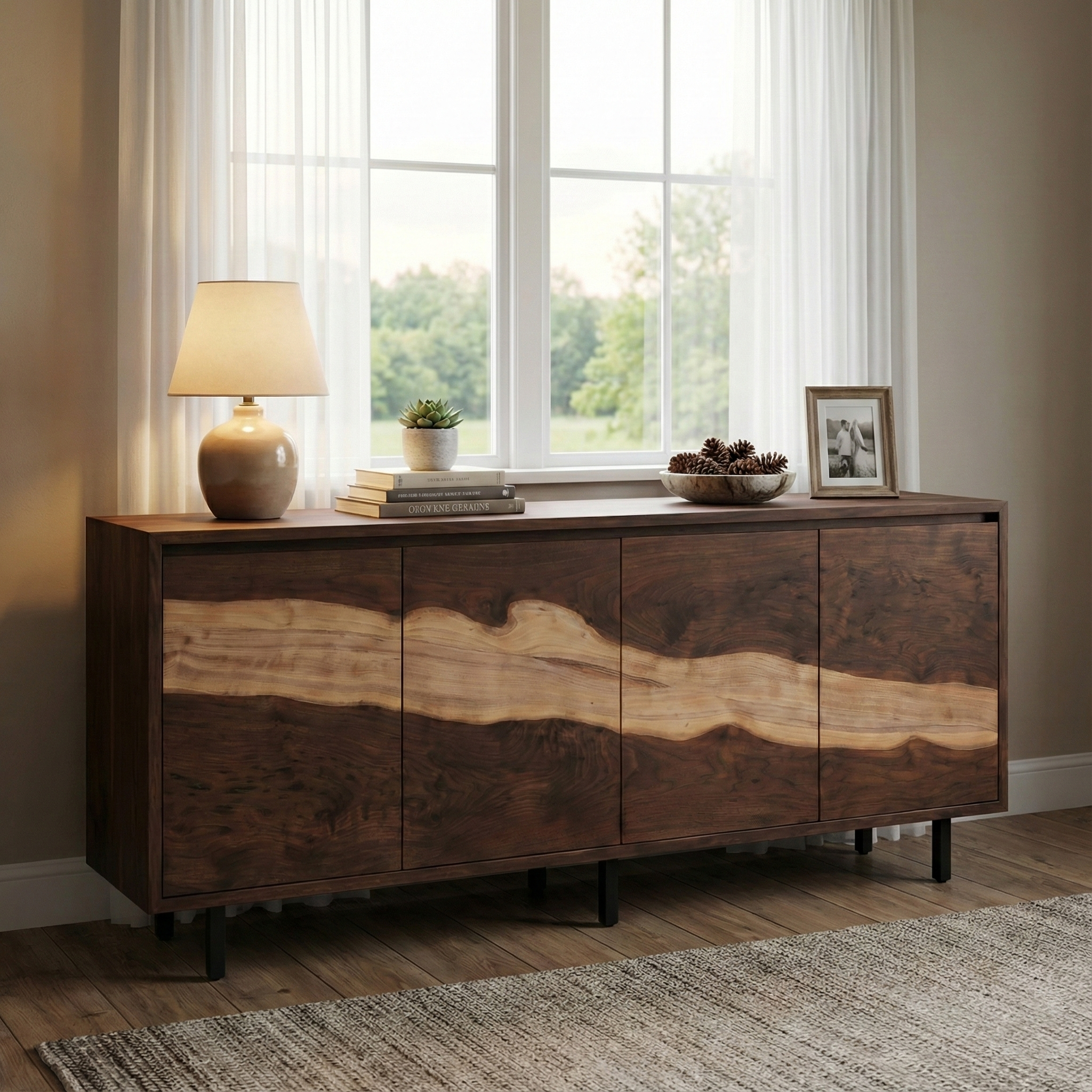 Solid Walnut Sideboard Cabinet – Handmade Natural Wood Console Table