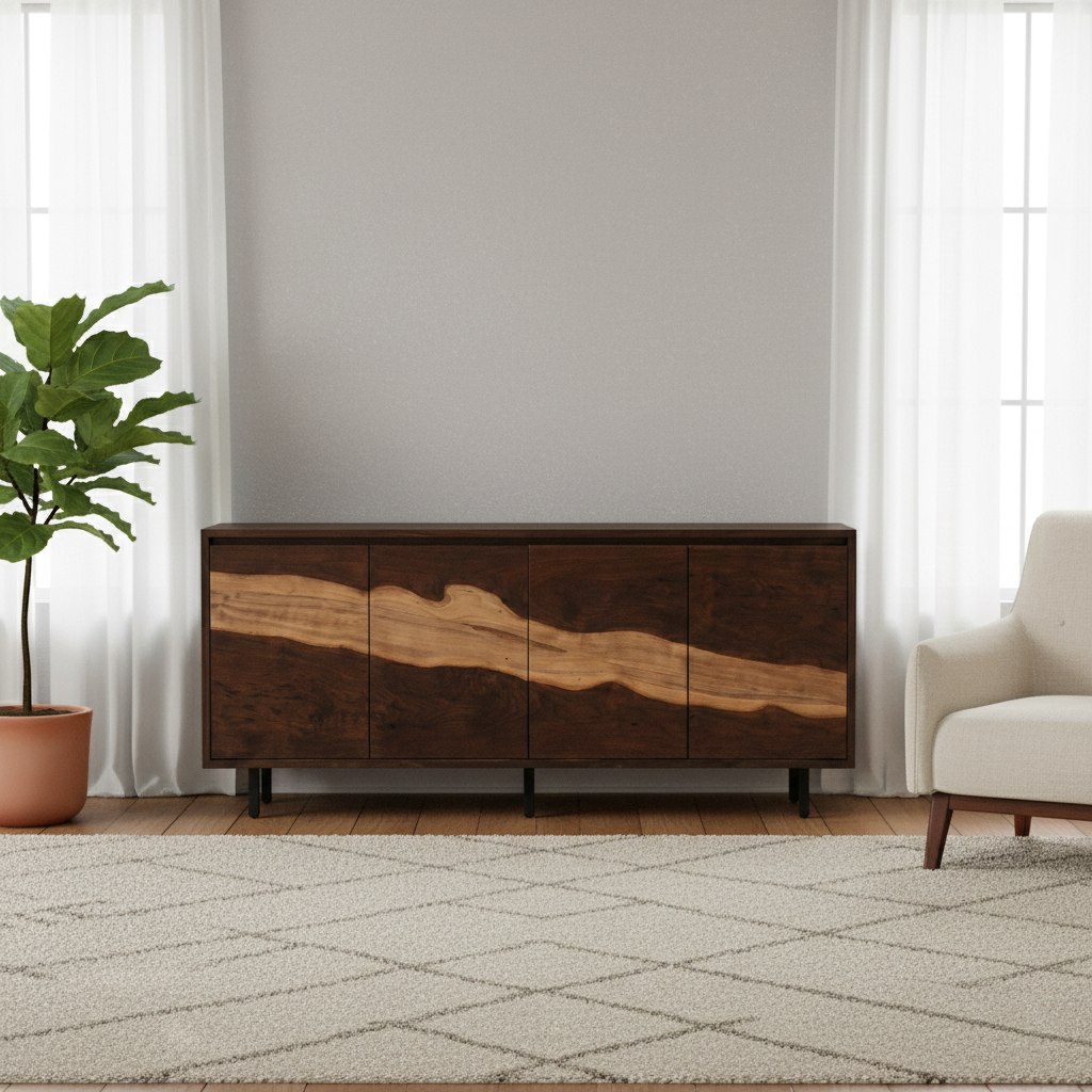 Solid Walnut Sideboard Cabinet – Handmade Natural Wood Console Table