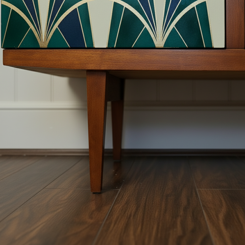 Emerald Green Geometric Sideboard Cabinet – Hand Painted Gold Leaf Art Deco Console | Real Wood Vintage Credenza (60”)