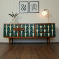 Emerald Green Geometric Sideboard Cabinet – Hand Painted Gold Leaf Art Deco Console | Real Wood Vintage Credenza (60”)