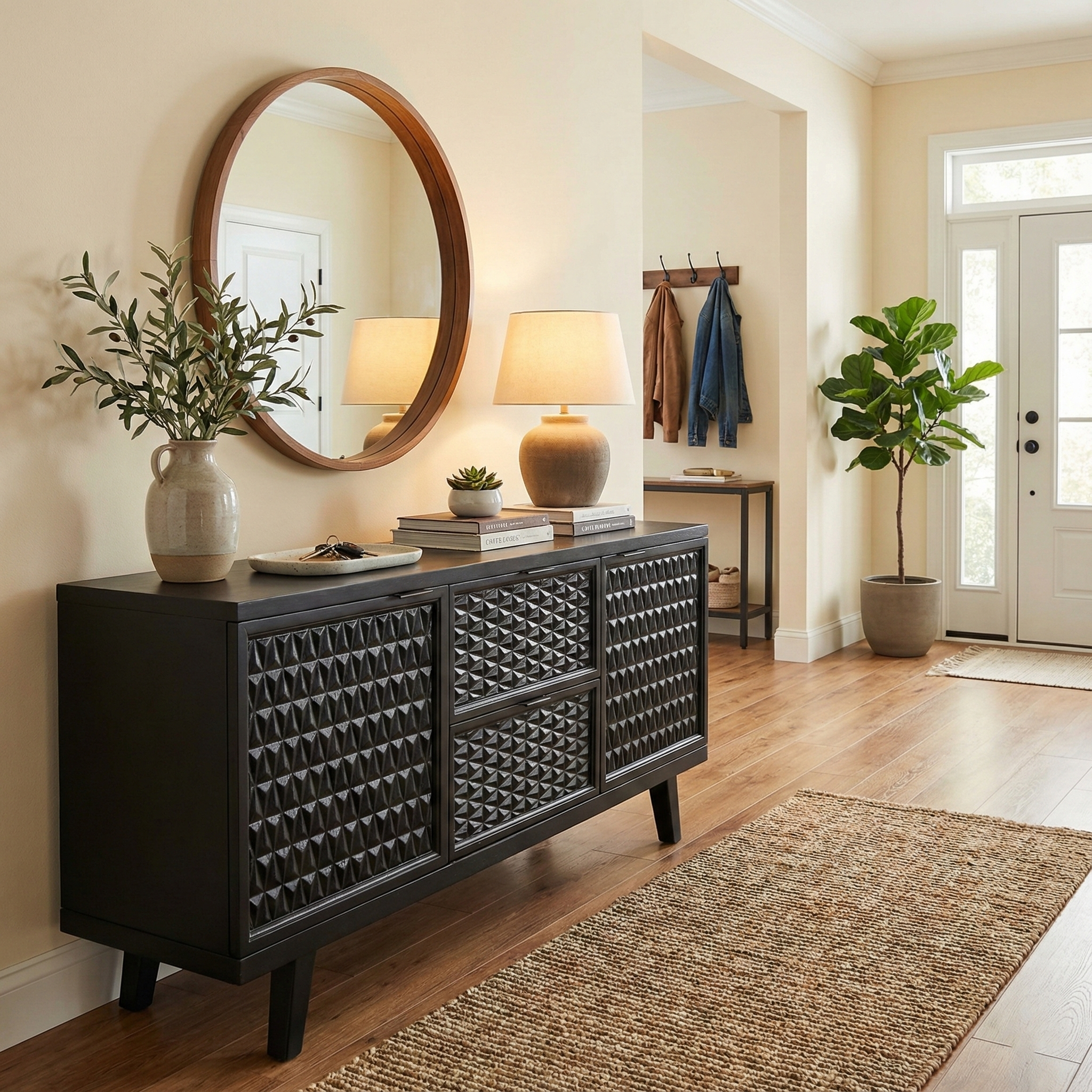 Solid Black Walnut Sideboard – Handmade Modern Real Wood Console Cabinet