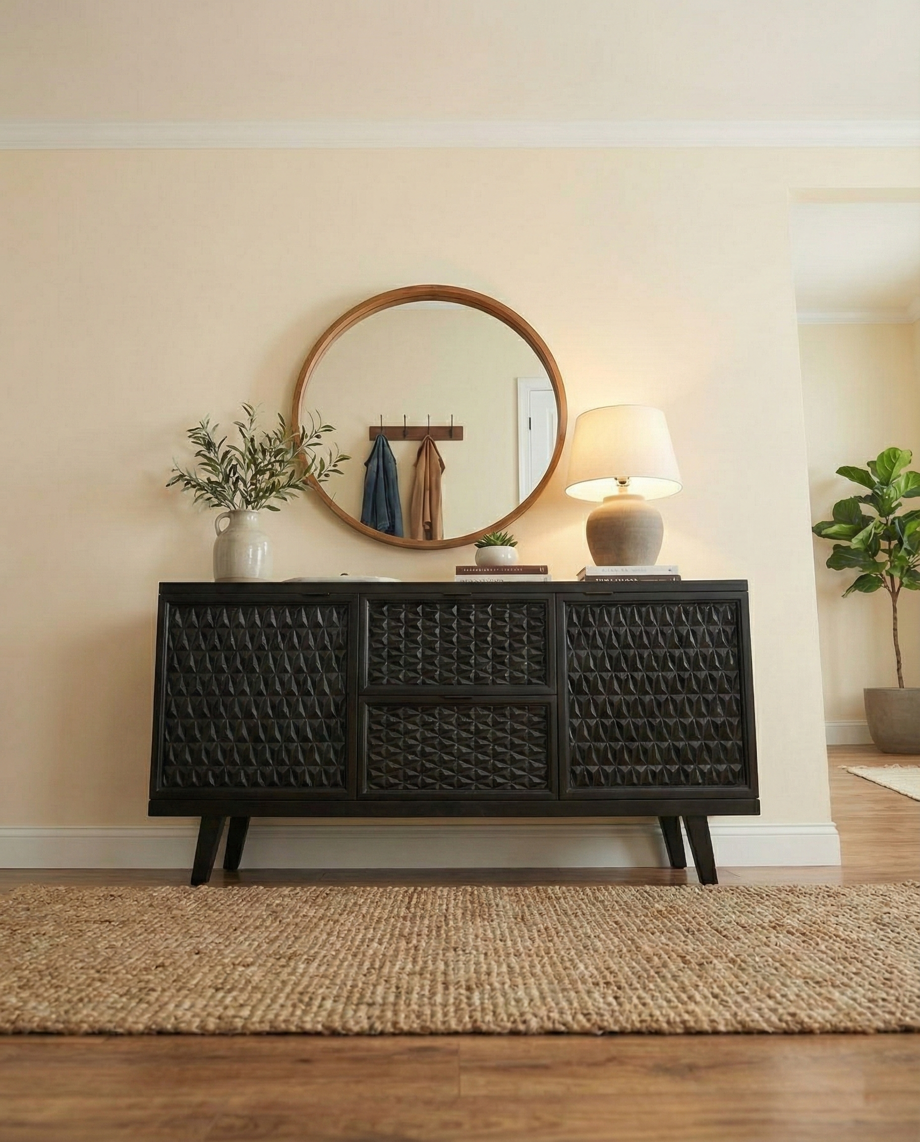 Solid Black Walnut Sideboard – Handmade Modern Real Wood Console Cabinet